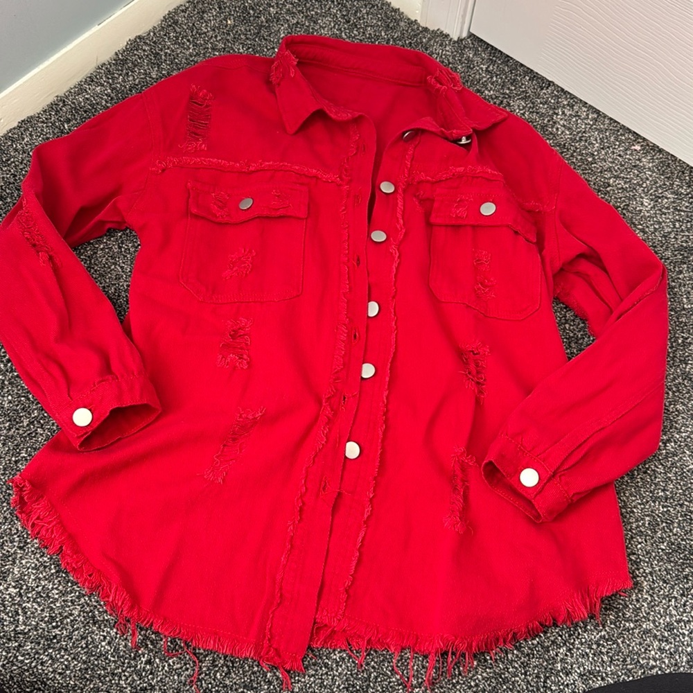 Red distressed Shacket Women Medium Lightweight